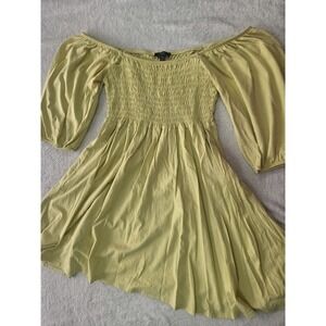 J.Crew Re-Imagined Smocked Off Shoulder Dress Womens M Yellow Peasant Boho